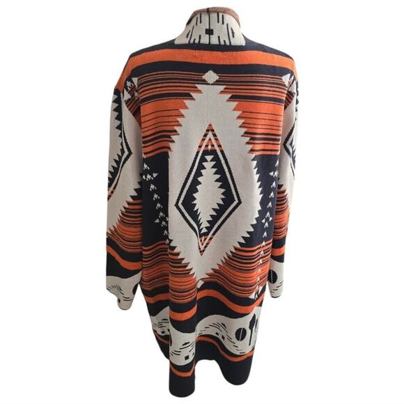 OLIVER O Orange Aztec Medium Weight Sweater Cardigan Duster Plus Size 3X‎ New - Picture 4 of 11
